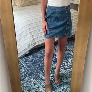 Free People Little Daisies Buttoned Denim Skirt
